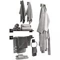 Gray Towels Bath Towels Hand Towels and Washcloths Folded and Hanging on Bathroom Towel Rack