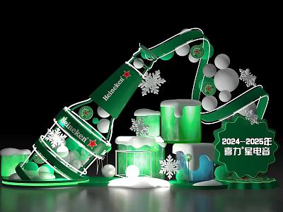 Snowbeer Themed Green Bottle Shape Photo Spot With Snowflakes And Ice Elements 2024-2025 3d model