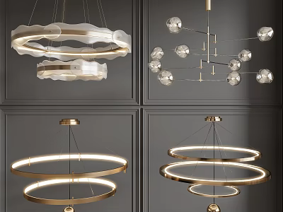 Stylish Modern Chandeliers Featuring Layered Circular Rings Transparent Glass Balls And Metallic Frames 3d model