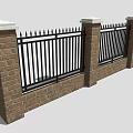 Decorative Garden Fencing With Brick Pillars And Black Iron Rails