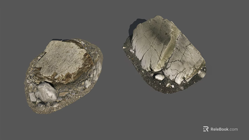Rough Natural Stone And Wood Pieces With Textured Surfaces And Small Pebbles 3d model 