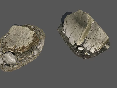 Rough Natural Stone And Wood Pieces With Textured Surfaces And Small Pebbles 3d model