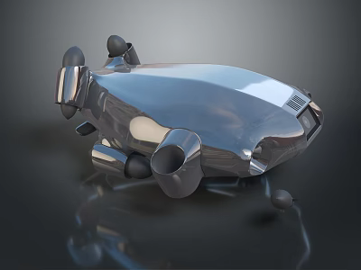 Futuristic Silver Metallic Craft With Smooth Surface Reflective Finish And Protruding Components 3d model