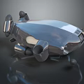 Futuristic Silver Metallic Craft With Smooth Surface Reflective Finish And Protruding Components