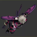Game And Movie Character With Horns Purple Pink Wings Pink White Outfit And Black Boots