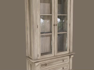 Classic Wooden Wardrobe With Glass Doors And Bottom Drawers Storage Design 3d model