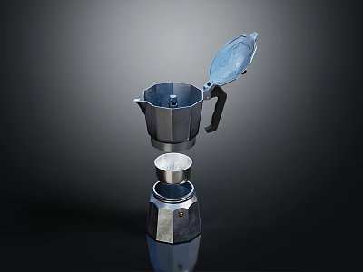 Stainless Steel Moka Pot With Open Lid And Layered Design For Home Use 3d model