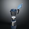 Stainless Steel Moka Pot With Open Lid And Layered Design For Home Use