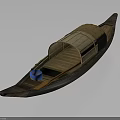 Traditional Wooden Water Transport Vessel With Bamboo Canopy Blue Container And Oar