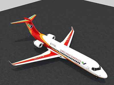 China Express Passenger Airliner With Red Yellow White Livery And Green Red Tail 3d model
