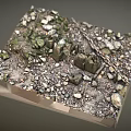 Rugged Rocky Terrain With Scattered Pebbles Green Vegetation Wooden Stakes And Chain