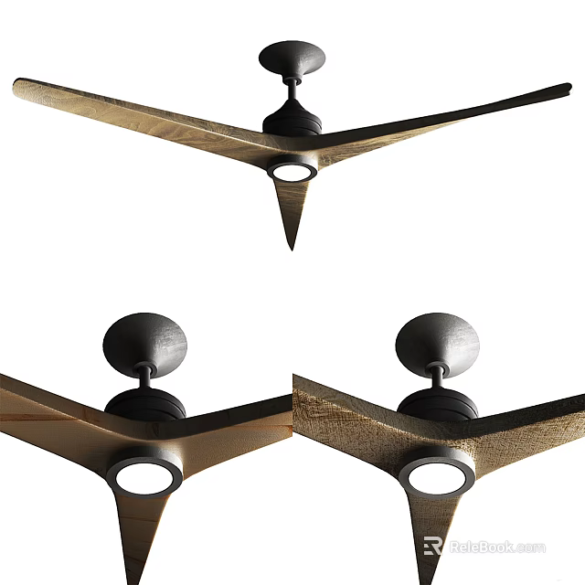 Modern Ceiling Air Cooling Fan With Wooden Blades And Black Base Design 3d model 