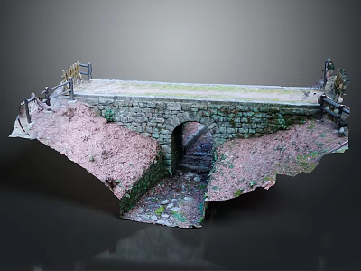 Stone Arch Bridge Model with Detailed Stone Masonry Miniature Railings and Path Underneath 3d model