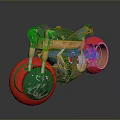 Cartoon Style Toy Motorcycle With Green Body Red Wheels And EAT Text