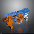 Modern Blue and Orange Toy Gun Featuring Rotating Barrel Grip And Trigger 3d model