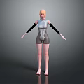 Game Movie Character 3D Model With Blonde Hair Silver Bodysuit Black Sleeves Barefoot Standing Pose