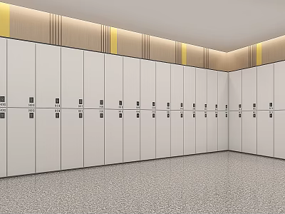 White Lockers Interior Design In Public Area Featuring Multiple Doors And Modern Layout 3d model