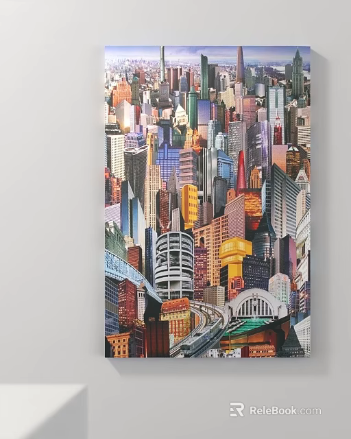 Colorful Urban Cityscape Painting With Tall Buildings And Vibrant Architecture 3d model 