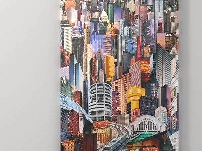 Colorful Urban Cityscape Painting With Tall Buildings And Vibrant Architecture 3d model