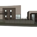 Modern Detached House Exterior With Brick Walls Large Windows And Green Lawn
