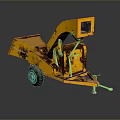 Yellow Industrial Wood Chipper with Trailer Design Rusty Surface and Wheels 3d model