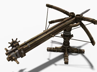 Ancient Medieval Siege Weapon With Wooden Frame Metal Components Bow String And Mobile Wheels 3d model
