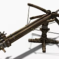 Ancient Medieval Siege Weapon With Wooden Frame Metal Components Bow String And Mobile Wheels
