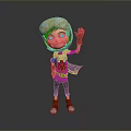 Cartoon Man In Golden Decorated Armor Helmet Raising Hand Purple Pants Silver Shoes Gray Background