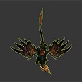 Fierce Fantasy Game Movie Character With Flaming Wings And Blue Gold Spikes