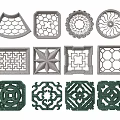 Decorative Lattice Windows In Various Shapes With Intricate Designs And Grey Green Tones