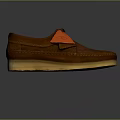 Brown Leather Casual Shoes With Orange Tag And Light Colored Sole For Daily Wear