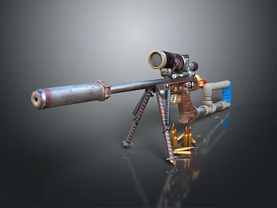 Sniper Rifle With Long Barrel Scope Tripod Stand And Detailed Metal Components Design 3d model