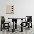 Black Lattice Leisure Chairs With Round Table Geometric Floor And Wall Art