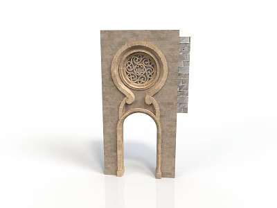 Traditional Stone Architectural Structure With Arched Doorway And Circular Carved Decoration 3d model