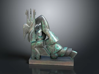 Abstract Bronze Sculpture With Green Patina And Artistic Dynamic Carving Design On Base 3d model