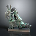 Abstract Bronze Sculpture With Green Patina And Artistic Dynamic Carving Design On Base