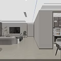 Modern Living and Dining Room with Large Windows City View Sofa TV and Plants