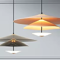 Modern Layered Disc Shaped Chandeliers With Warm Light Hanging In Interior