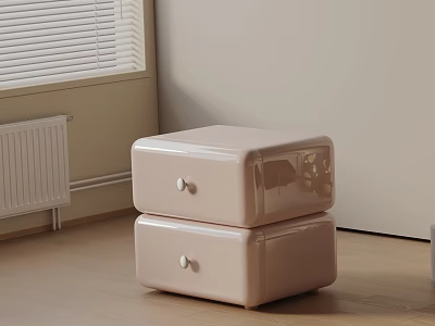 Light Pink Modern Nightstand With Two Drawers And Round Knobs In Bedroom 3d model