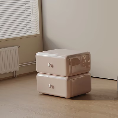Light Pink Modern Nightstand With Two Drawers And Round Knobs In Bedroom 3d model