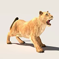Realistic Tan Fur Lioness Standing With Open Mouth In Roaring Posture And Smooth Texture
