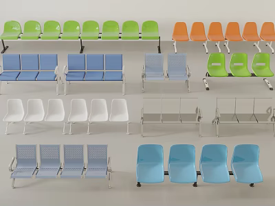 Colorful Public Chairs Collection With Green Orange Blue White Gray Seats And Various Styles 3d model
