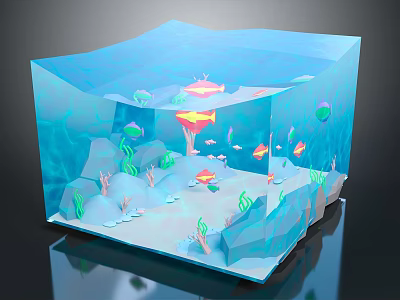 Underwater Paper Art Model With Colorful Fish Coral Seaweed And 3D Design Elements 3d model