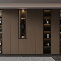 Modern Wooden Display Cabinet With Glass Doors Wine Bottles Wine Glasses And Decorative Sculpture
