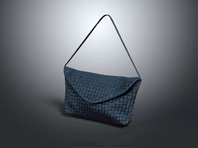 Navy Blue Woven Handbag With Minimalist Design Textured Pattern And Shoulder Strap 3d model