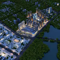 Aerial Urban Planning Featuring Modern High Rise Buildings Waterfront Green Spaces And Road Network