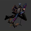 Man Aiming With Decorative Bow In Purple And Blue Outfit Dynamic Pose