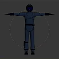 Humanoid Character In Blue Uniform With Helmet Standing Arms Outstretched On Gray Background