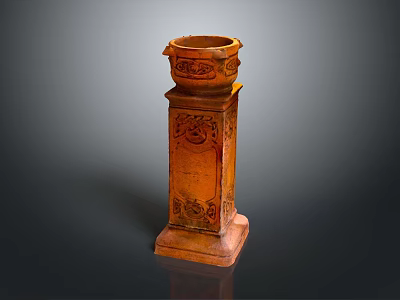 Traditional Brown Carved Column With Ornate Decorative Top And Intricate Details 3d model