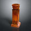 Traditional Brown Carved Column With Ornate Decorative Top And Intricate Details